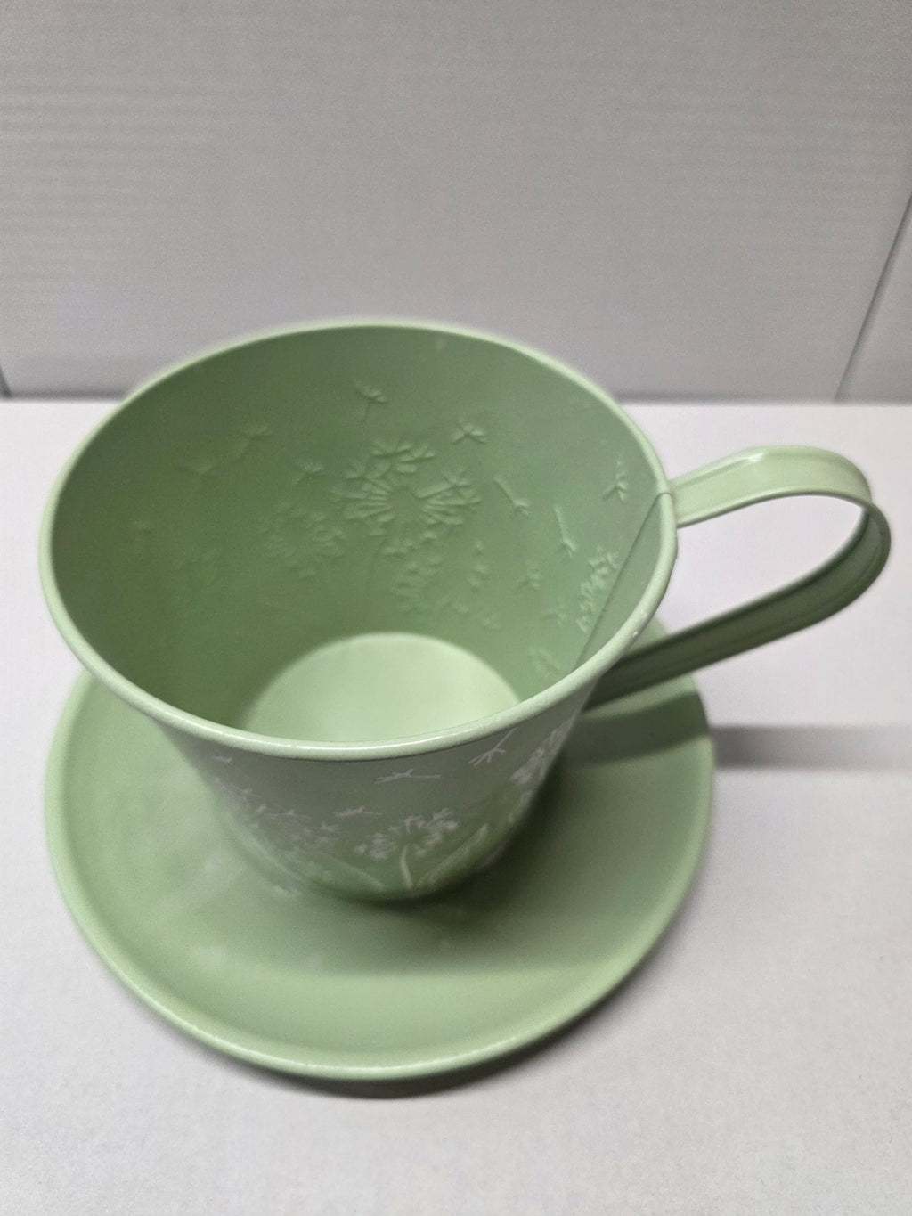 Metal Teacup Green 14x11cm (pack of 2)