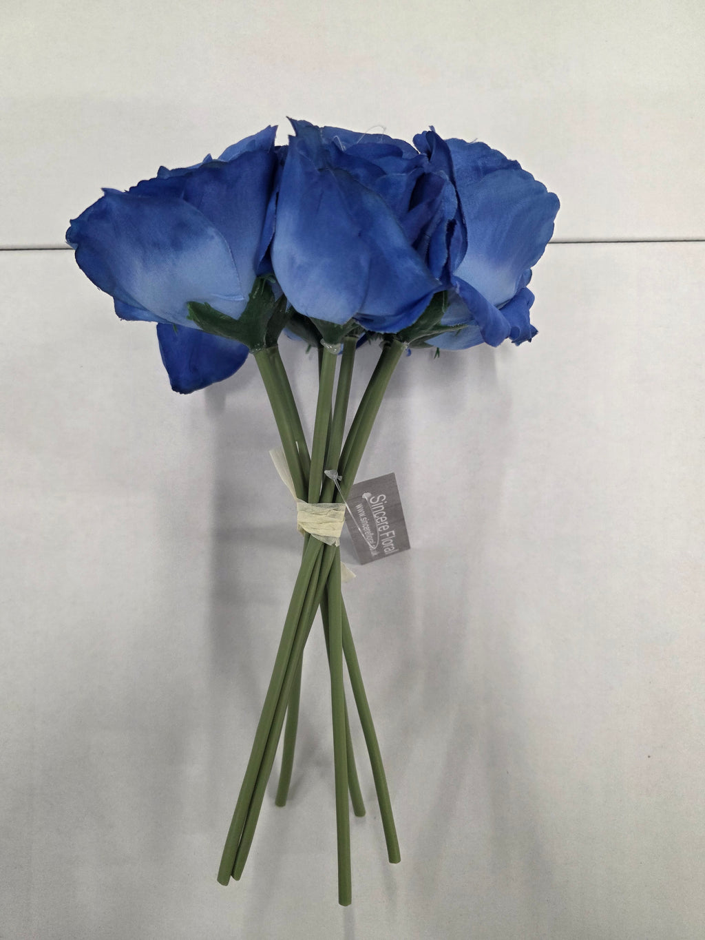 Artificial Open Rose Bouquet Blue 7 Heads