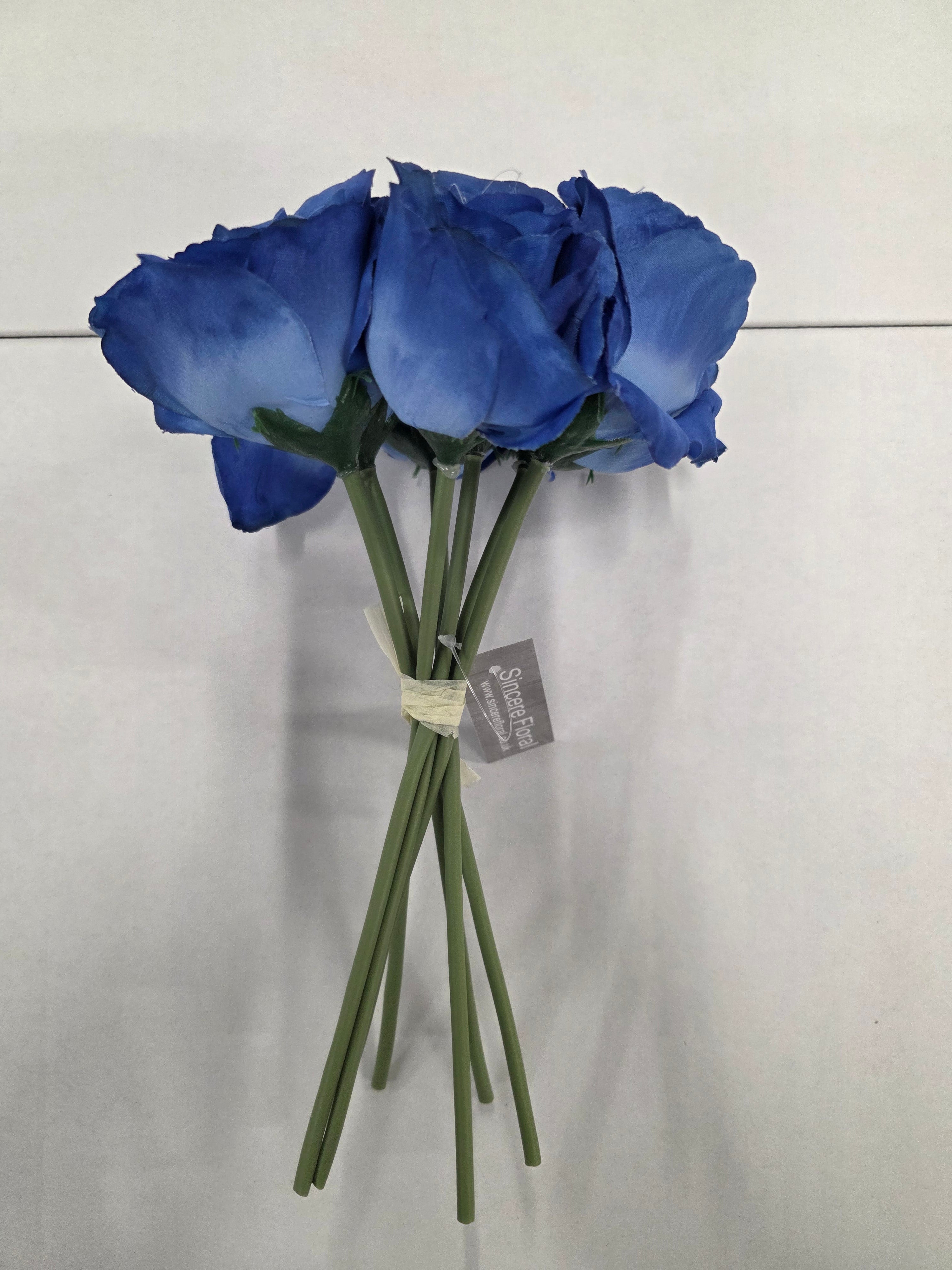 Artificial Open Rose Bouquet Blue 7 Heads