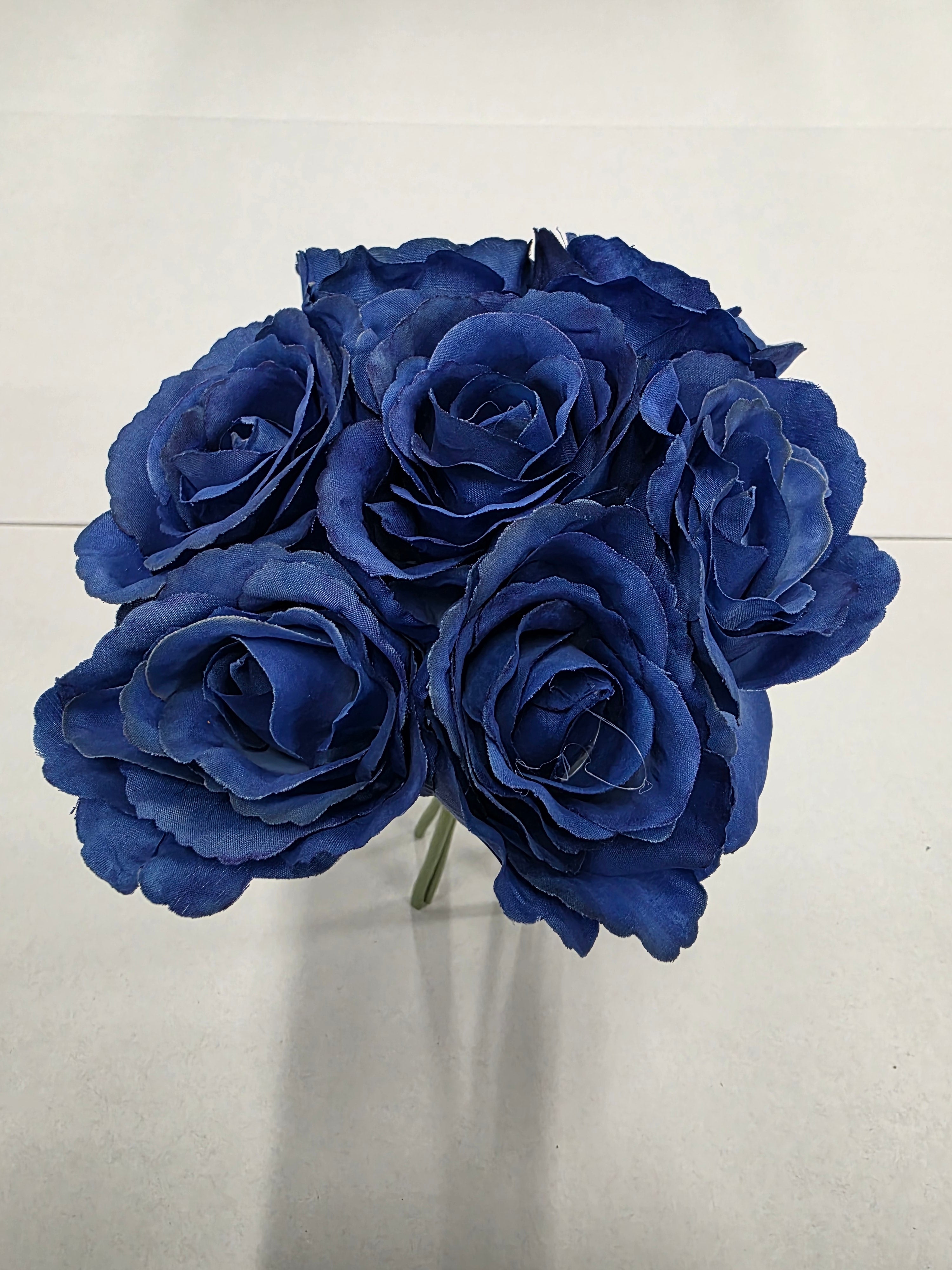 Artificial Open Rose Bouquet Blue 7 Heads
