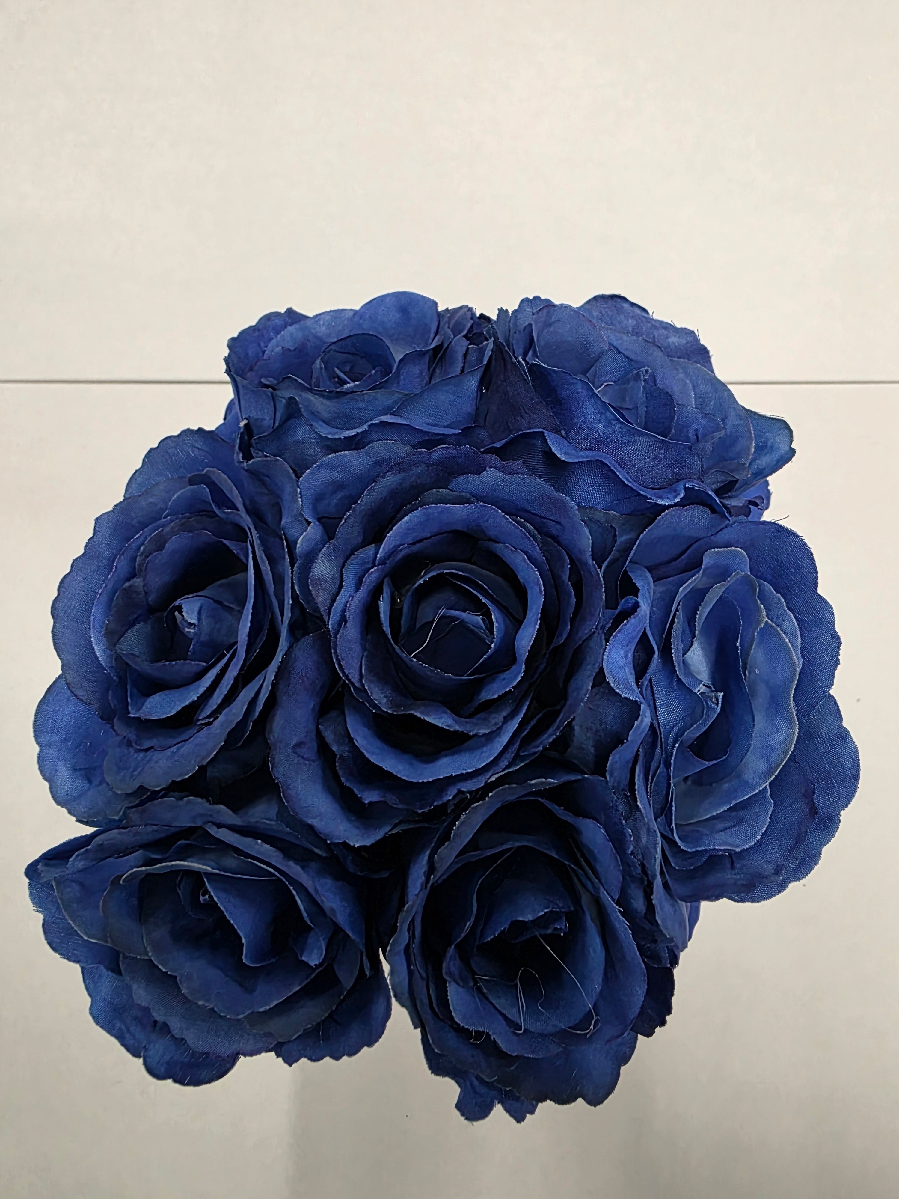 Artificial Open Rose Bouquet Blue 7 Heads