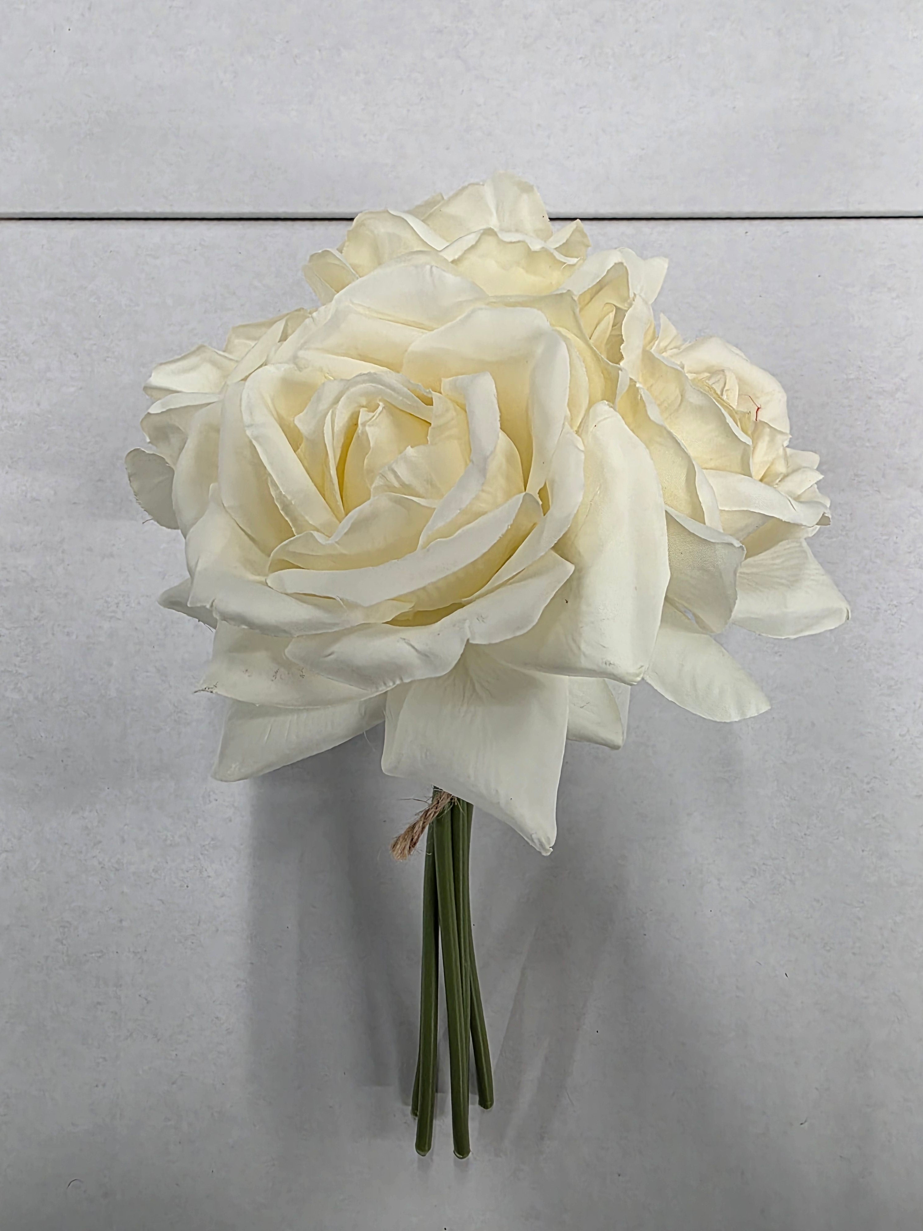 Artificial Silk Open Rose Posy X5 Cream 27cm