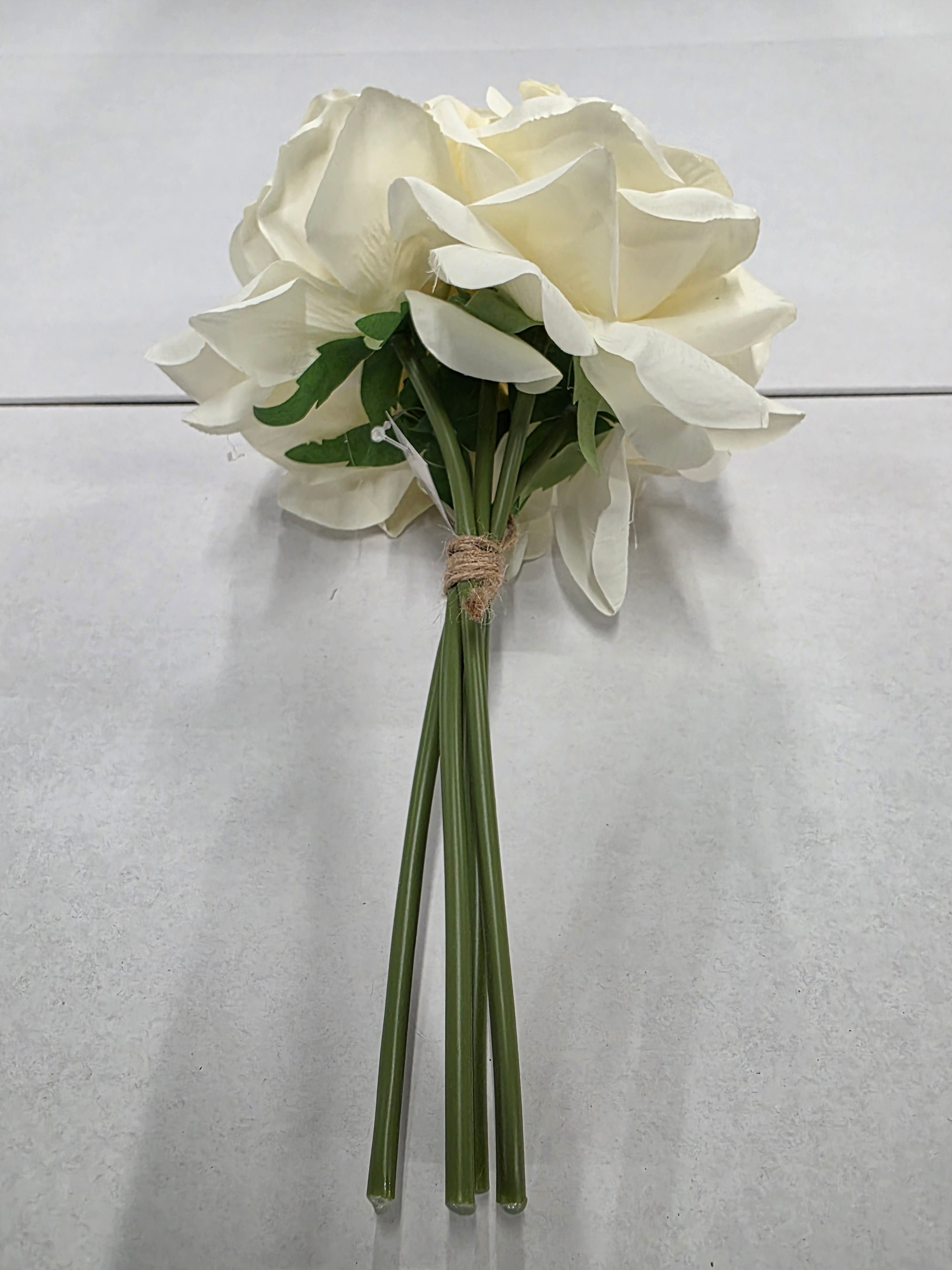 Artificial Silk Open Rose Posy X5 Cream 27cm