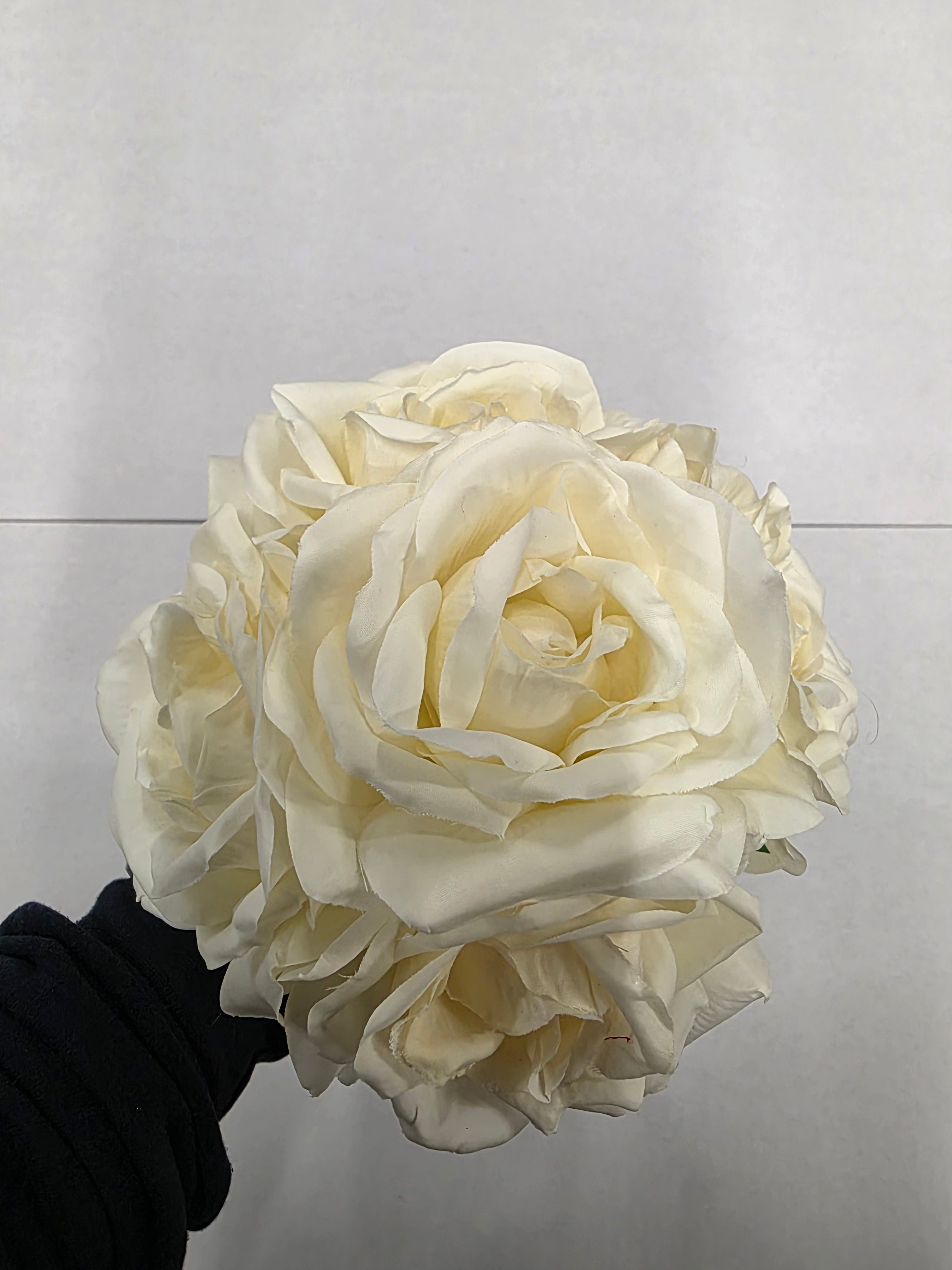 Artificial Silk Open Rose Posy X5 Cream 27cm