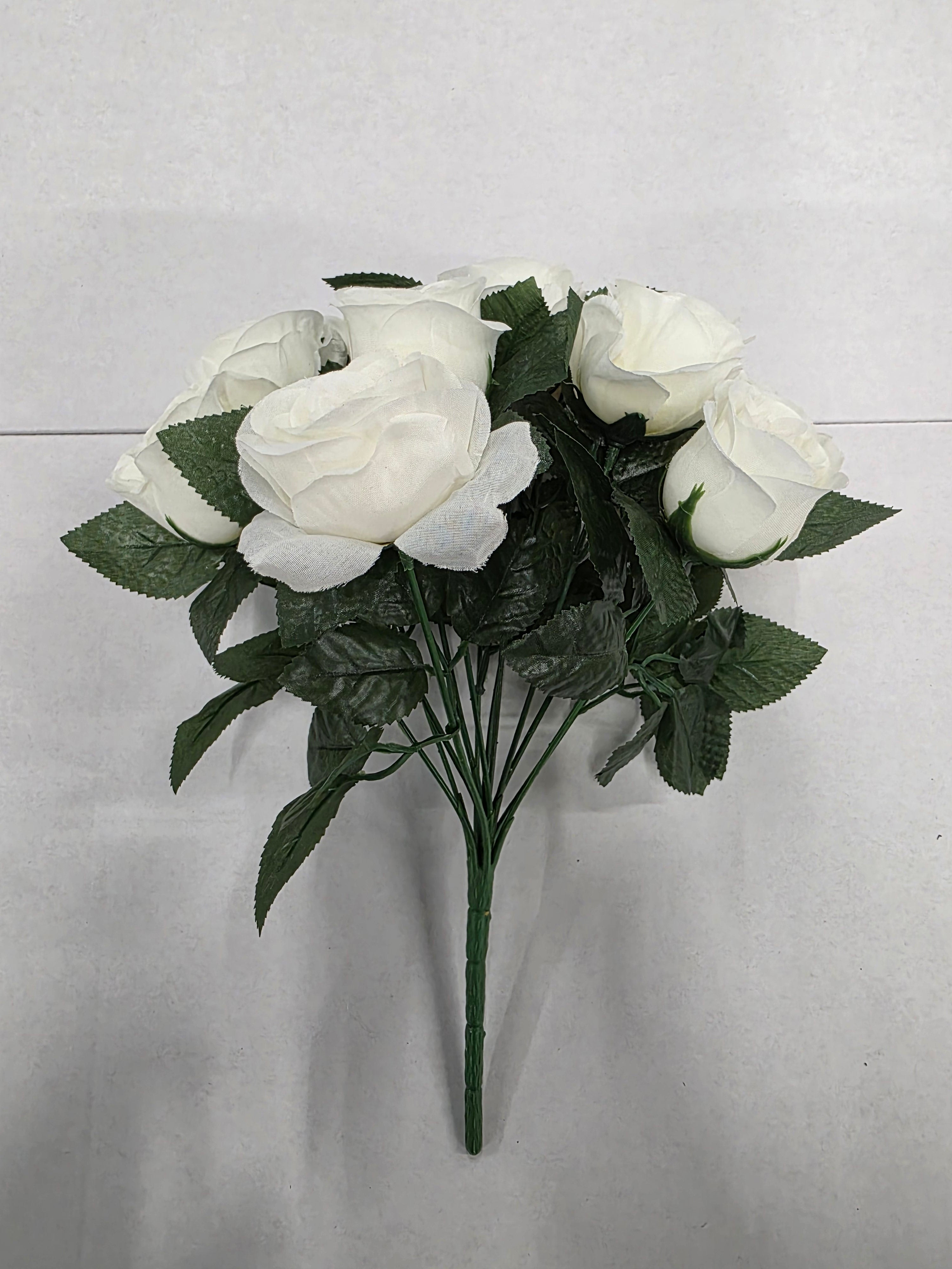 Artificial Silk Rose Bq 32cm Cream X13