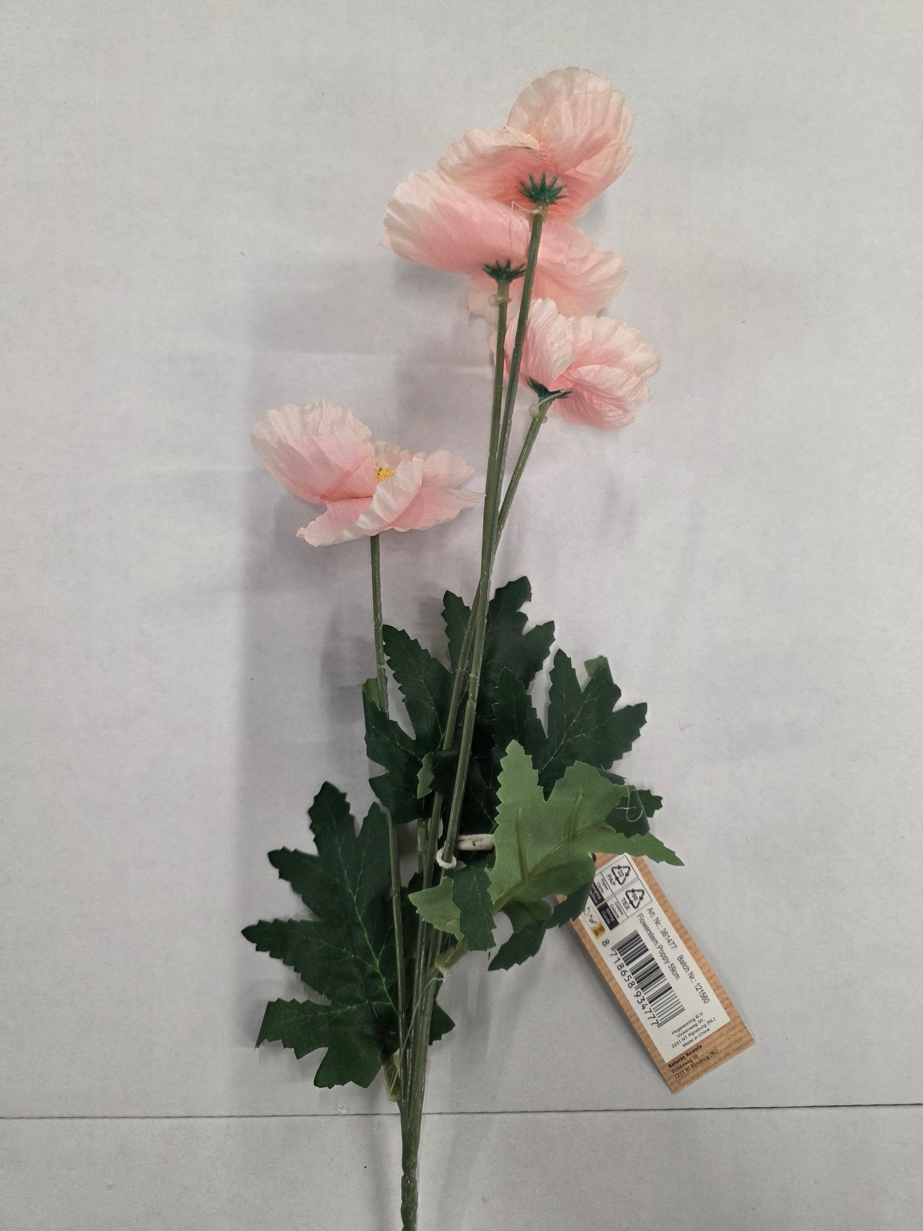 Artificial Poppy Light Pink 59cm (Pack of 4)