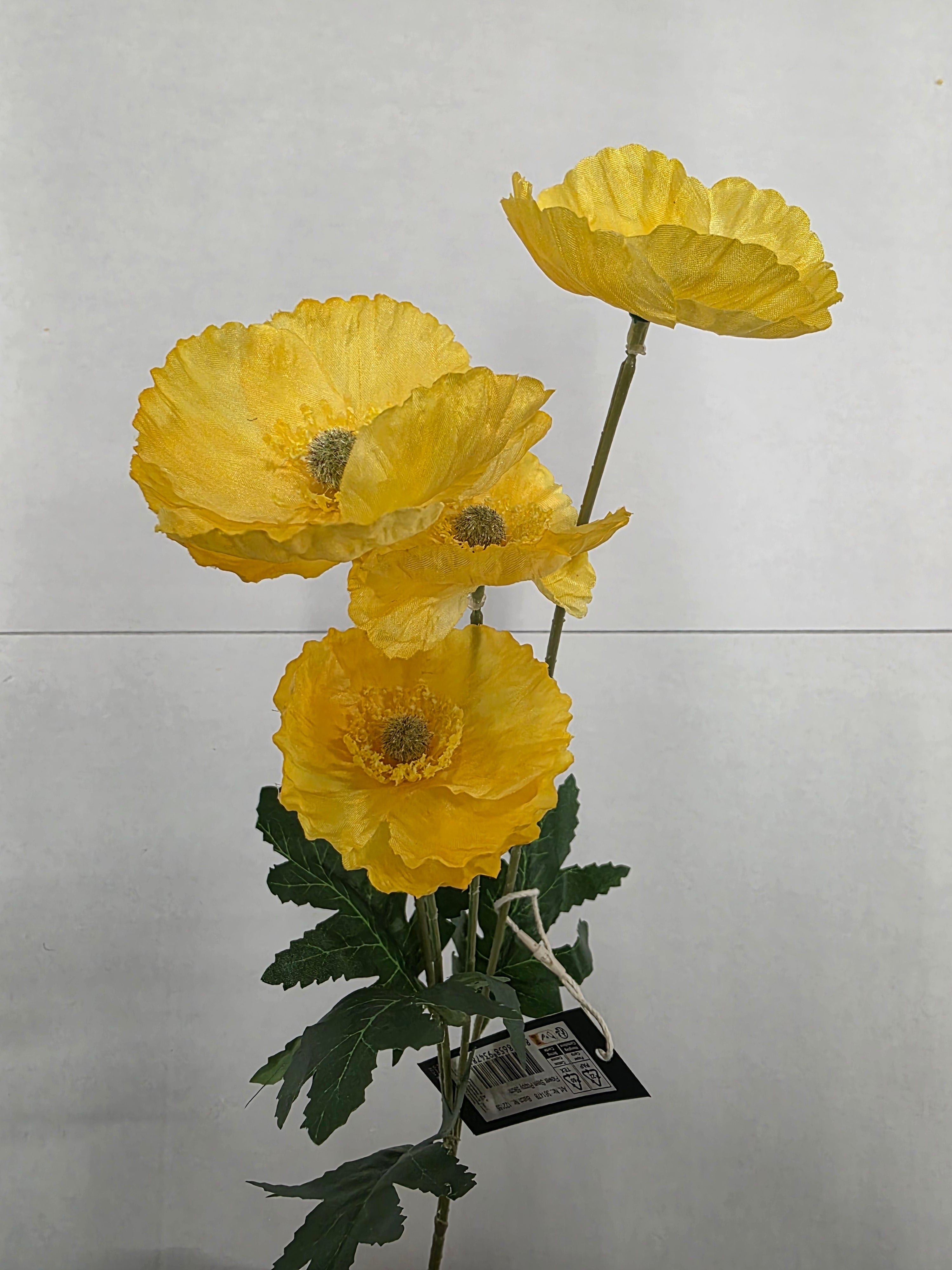 Artificial Poppy Yellow 59cm (Pack of 4)