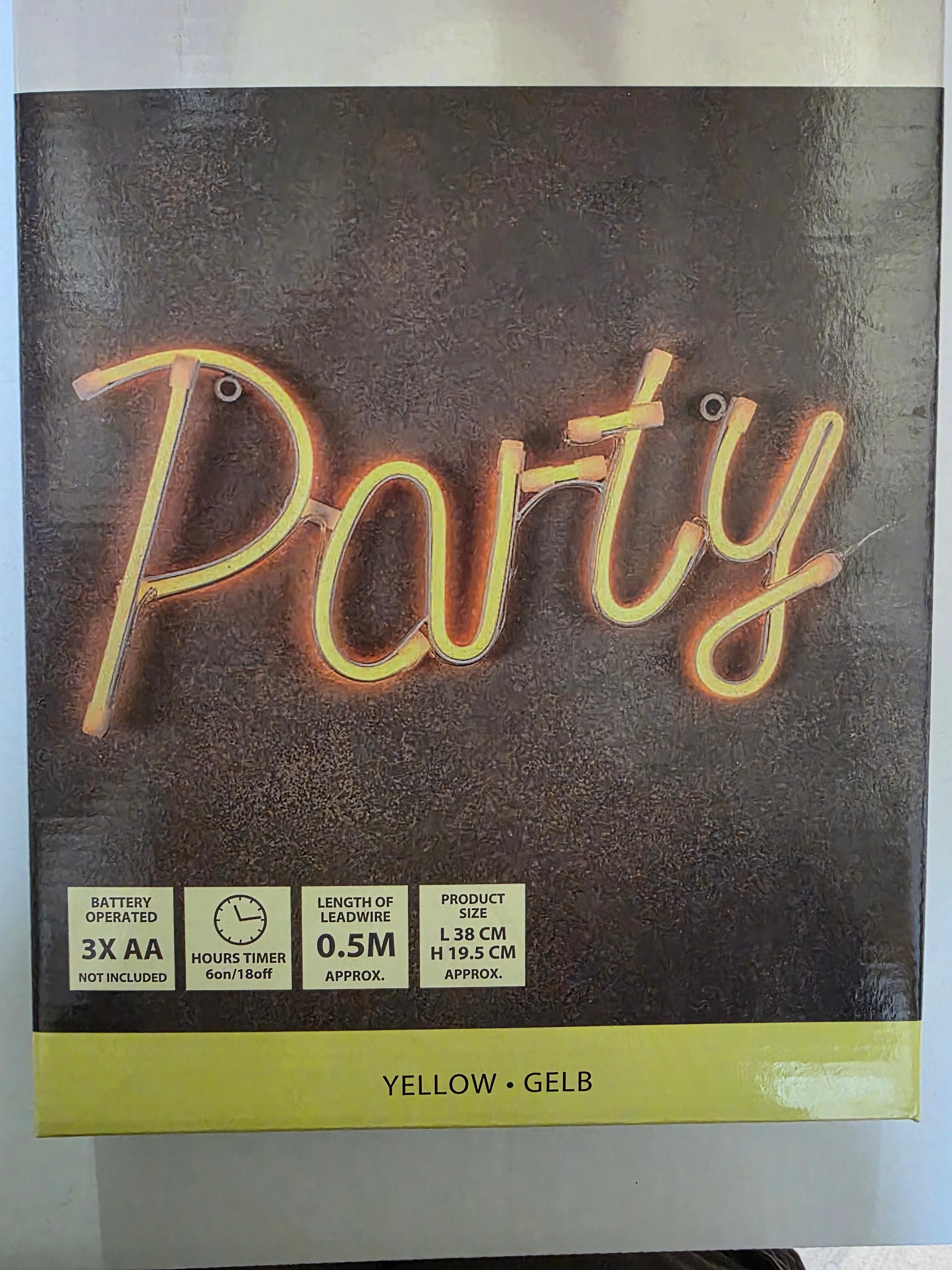 Neon Party Sign Light Yellow