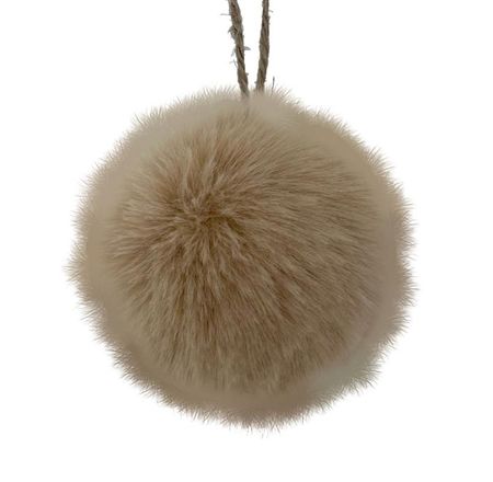 Bauble Fur 10cm Beige  (PACK OF 3)