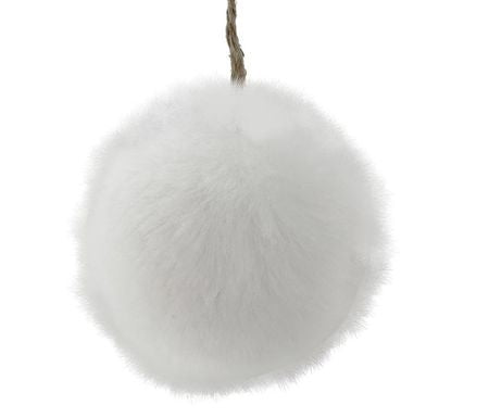 Bauble Fur 10cm White  (PACK OF 3)
