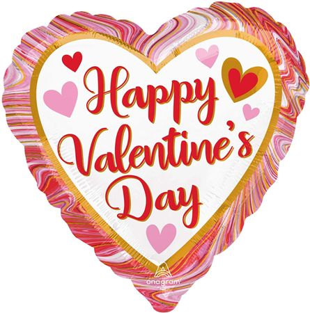 Balloon 18 Inch Happy Val Heart Marble (PACK OF 4)