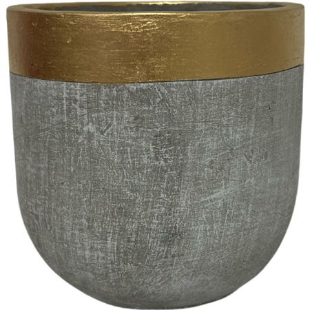Cement Pot Grey With Gold Band 13cm