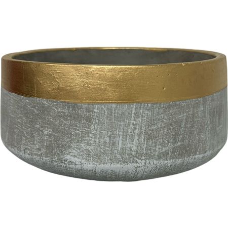 Cemet Bowl Grey With Gold Band 25x11cm