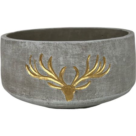 Cement Bowl Grey With Gold Stag 20x9cm