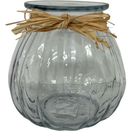Glass Pumpkin Vase Raffia Bow 18cm