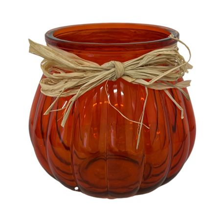Glass Pumpkin Vase Orange Raffia Bow 17cm