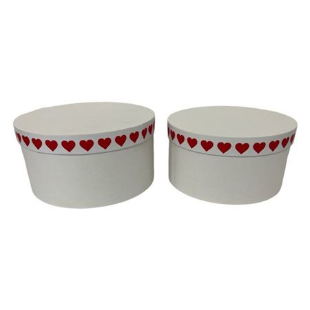 Hat Box 2 Set White Red Hearts