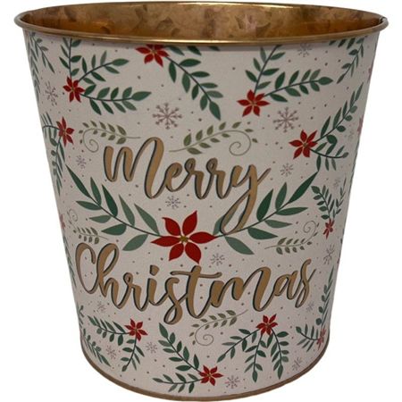 Merry Xmas Leaf Zinc Pot 15x13.7cm