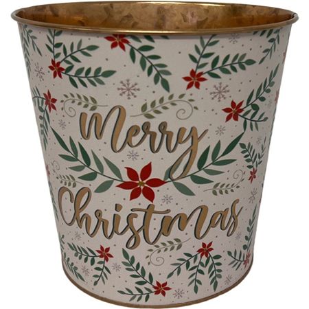 Zinc Pot Merry Xmas Leaf 22x17cm