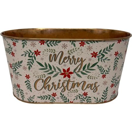 Zinc Oval Merry Xmas Leaf 29x16x14cm