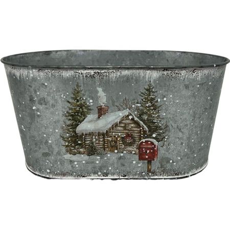 Christmas Cottage Oval Zinc 29x16x14cm