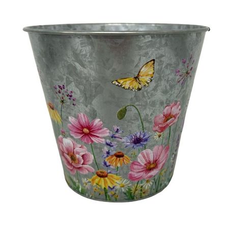 Zinc Pot Floral Bfly 15x14x10cm (PACK OF 2)