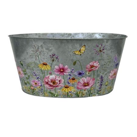 Zinc Oval Floral Bfly 22x14x11cm (PACK OF 2)