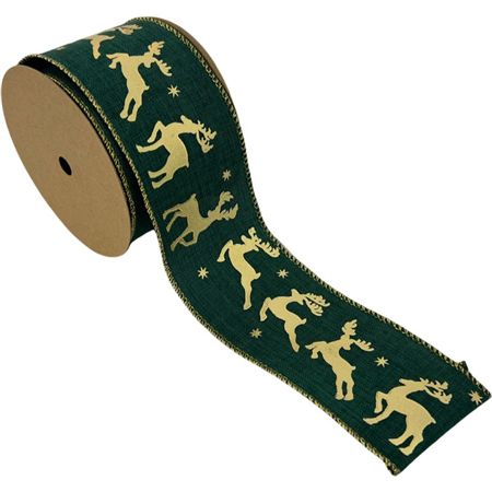 Ribbon Xmas Gold Deer 63mm X 10yrds