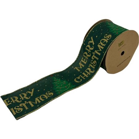 Ribbon Xmas Green Merry Xmas 63mm X 10yrds