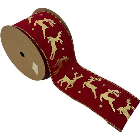 Ribbon Xmas Red Deer 63mm X 10yrds