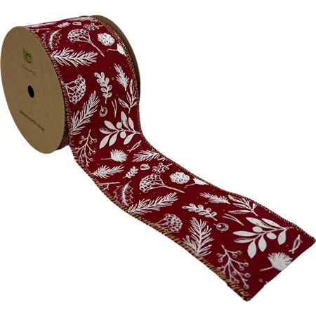 Ribbon Xmas Red Foliage 63mm X 10yrds