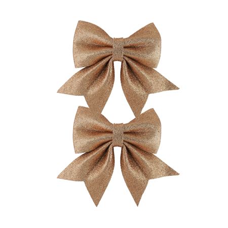 Luxe Glitter Bow Rose Gold 12x13cm X2