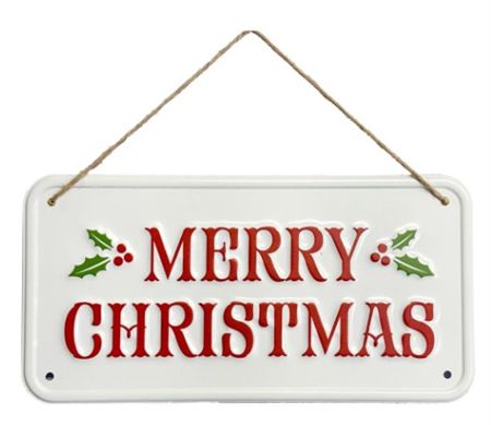 Metal Sign Holly Merry Christmas 15x30cm