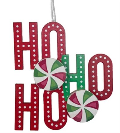 Ho Ho Ho Candy Hanger Wood 12cm  (PACK OF 2)