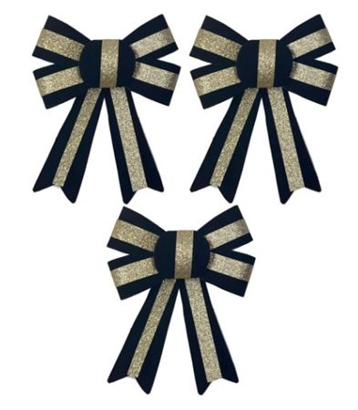 Bow Velour Black Gold 10x13cm X3  (PACK OF 3)