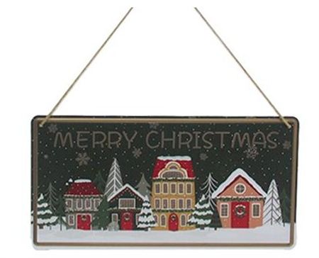 Sign Metal Village Merry Xmas 18x10.5cm  (PACK OF 2)