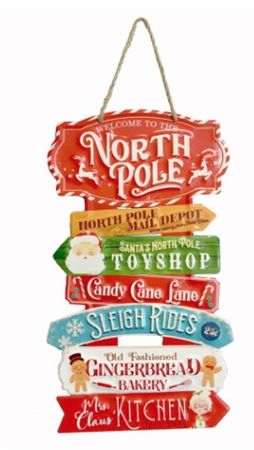 North Pole Directions Sign Metal 40x23cm