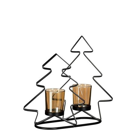 Tealight Holder Tree Black 24x12cm