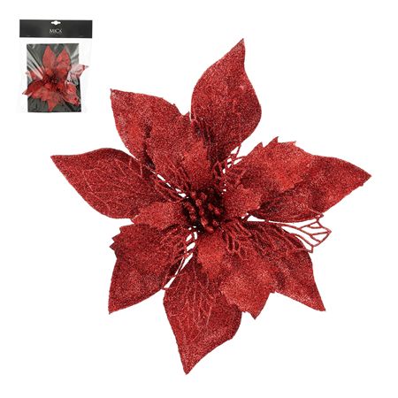 Clip Poinsettia Red 20cm (PACK OF 2)