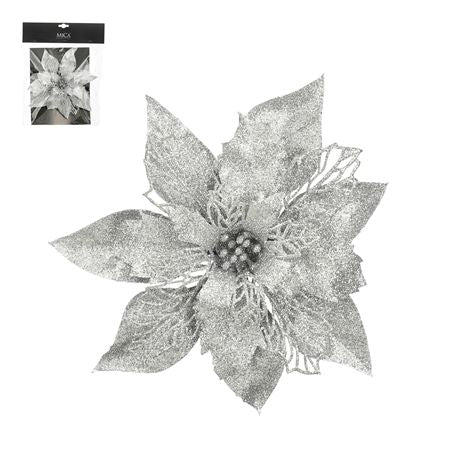Clip Poinsettia Silver 20cm (PACK OF 2)