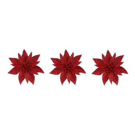 Clip Poinsettia X3 Red 10x3cm