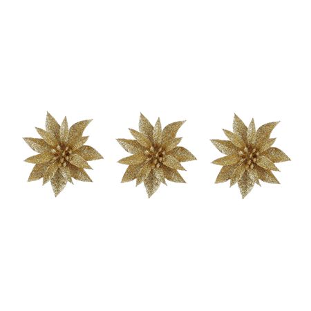 Clip Poinsettia X3 Gold 10x3cm