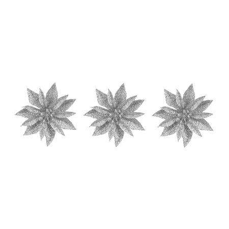 Clip Poinsettia X3 Silver 10x3cm