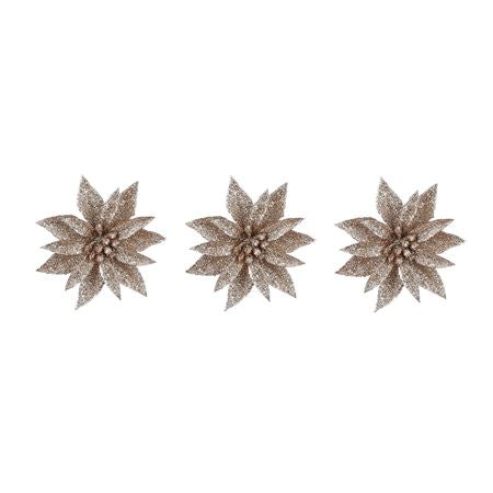 Clip Poinsettia X3 Champagne 10x3cm