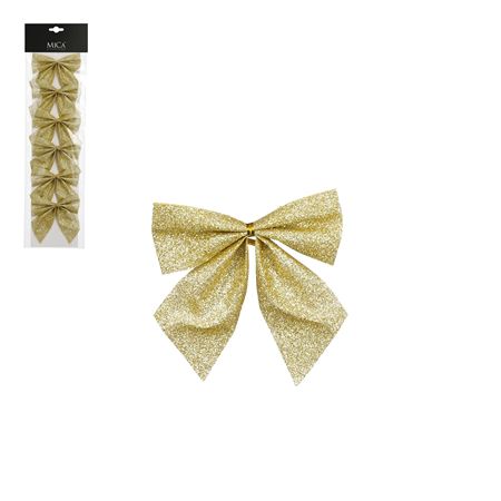 Bow Glitter Gold 10x12cm X6  (PACK OF 3)