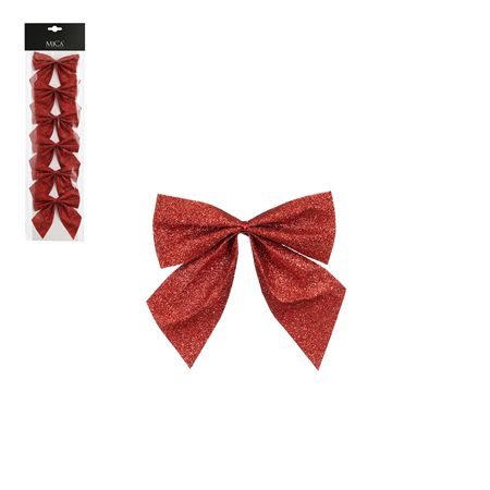 Bow Glitter Red 10x12cm X6
