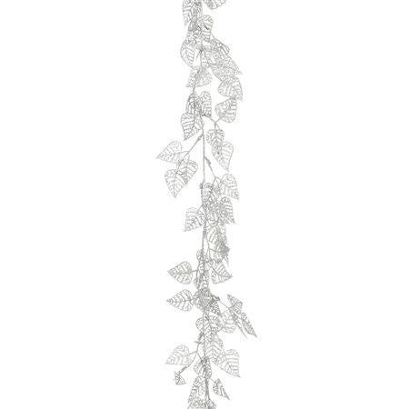 Garland Leaves Glittered Silver 180cm