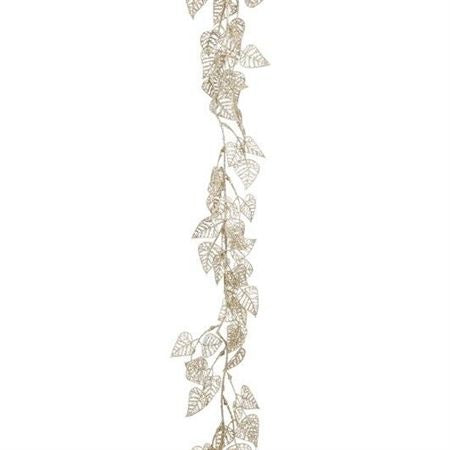 Garland Leaves Glittered Champagne 180cm