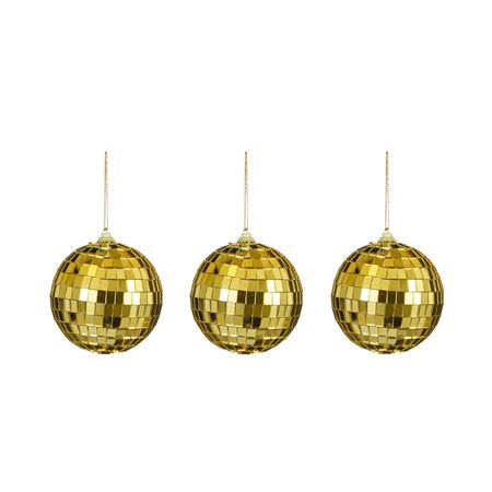 Bauble Mirror Ball X3 Gold 8cm