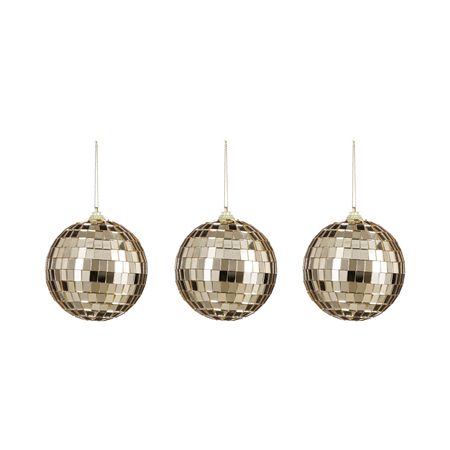 Bauble Mirror Ball X3 Champagne 8cm